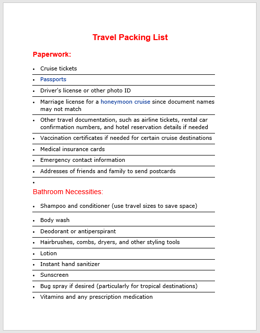 Packing List Template 07