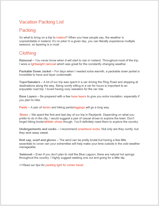 Packing List Template 10