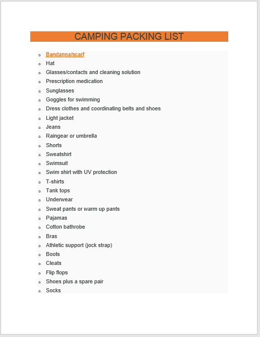 Packing List Template 14