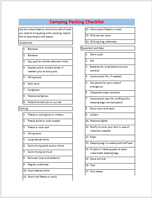 Packing List Template 17