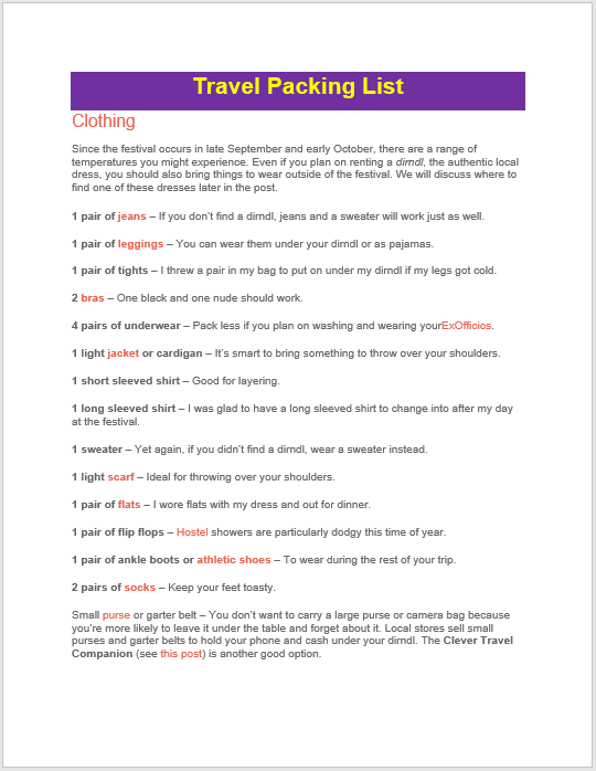 Packing List Template 19