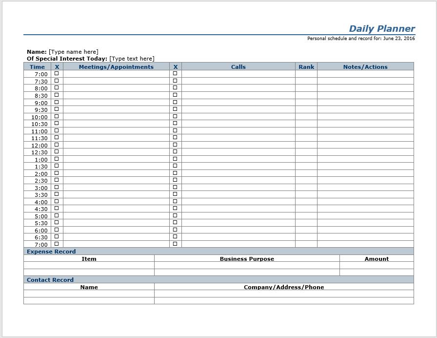 16 Free Daily Task Planner Templates In MS Word Format