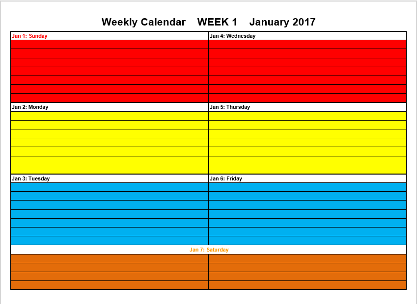 weekly schedule template 12