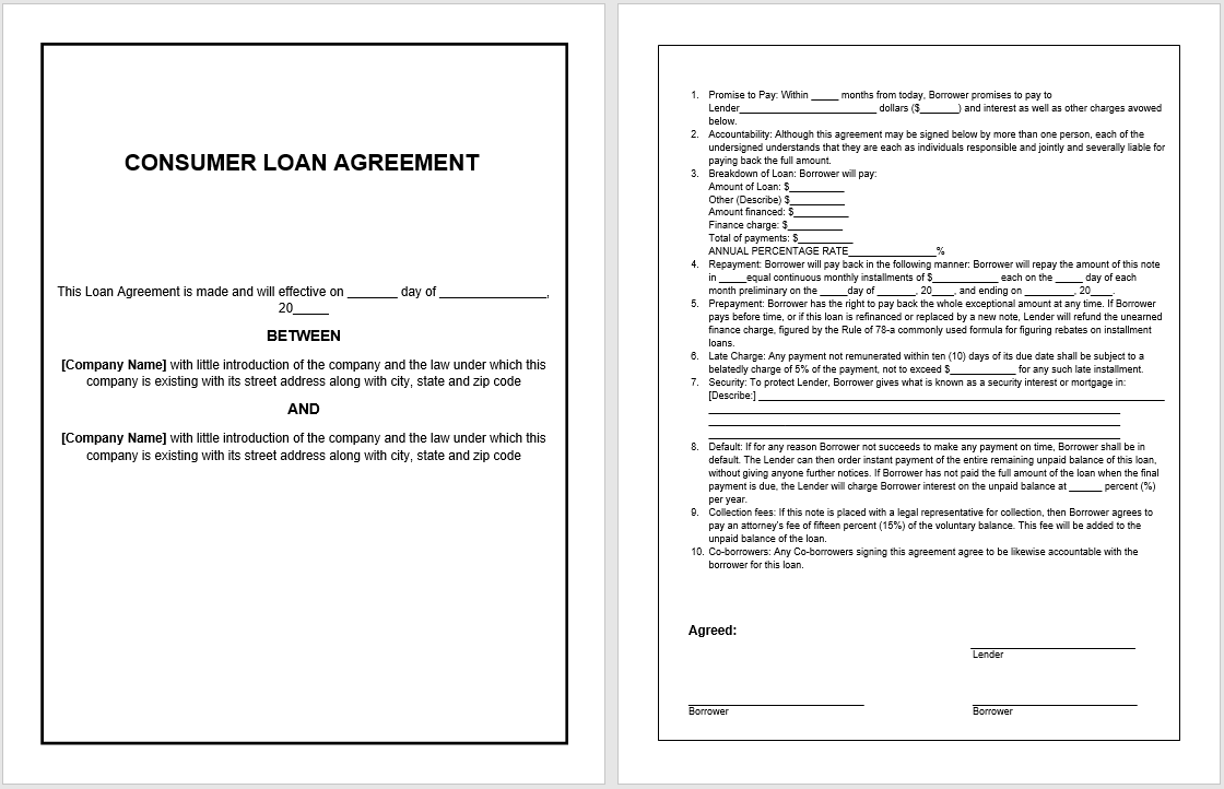 loan agreement template 21 - Word Templates Throughout consumer loan agreement template