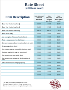 price list template 04