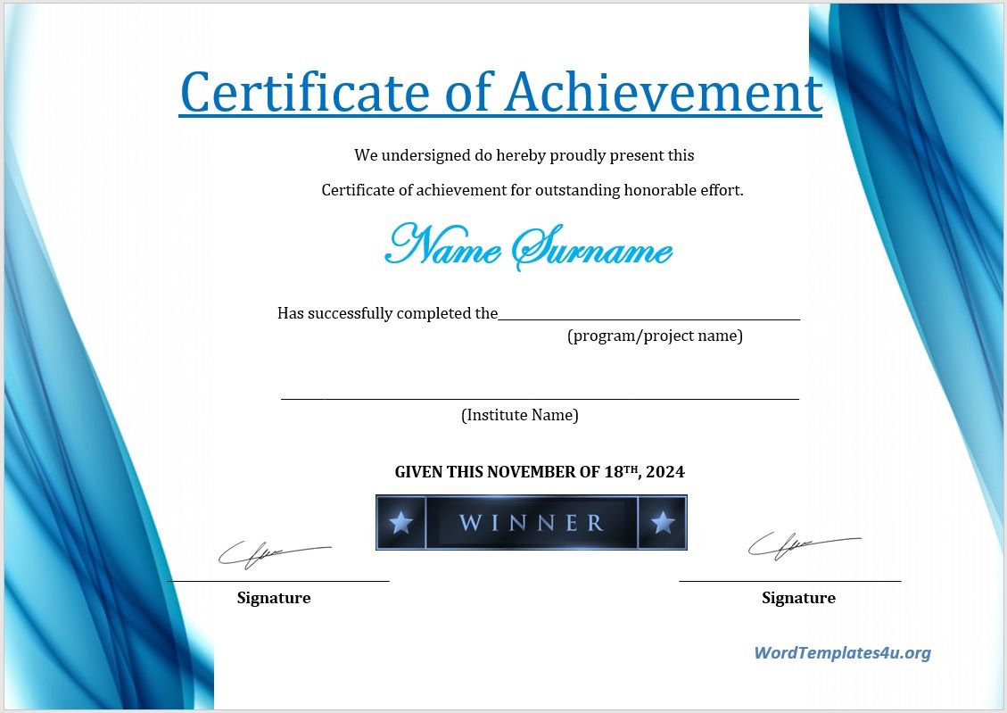 16 Free Achievement Certificate Templates MS Word Templates