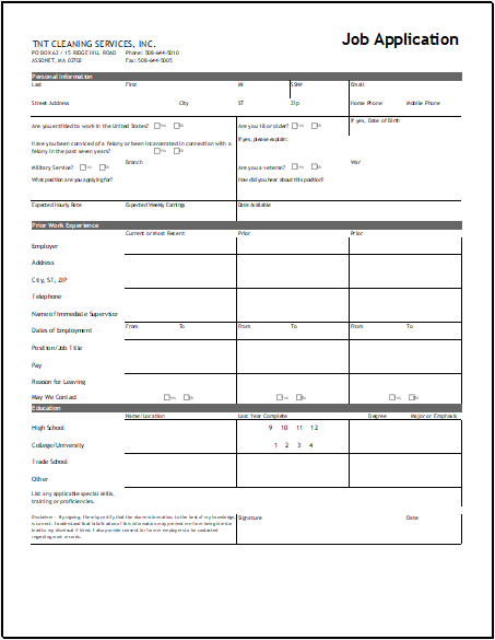 Job Application Form Template 01