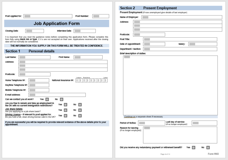 Job Application Form Templates - Word Templates