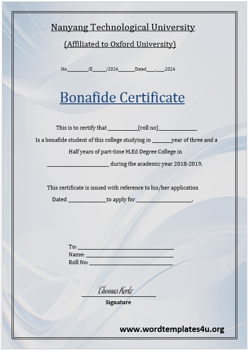Bonafide Certificate Template