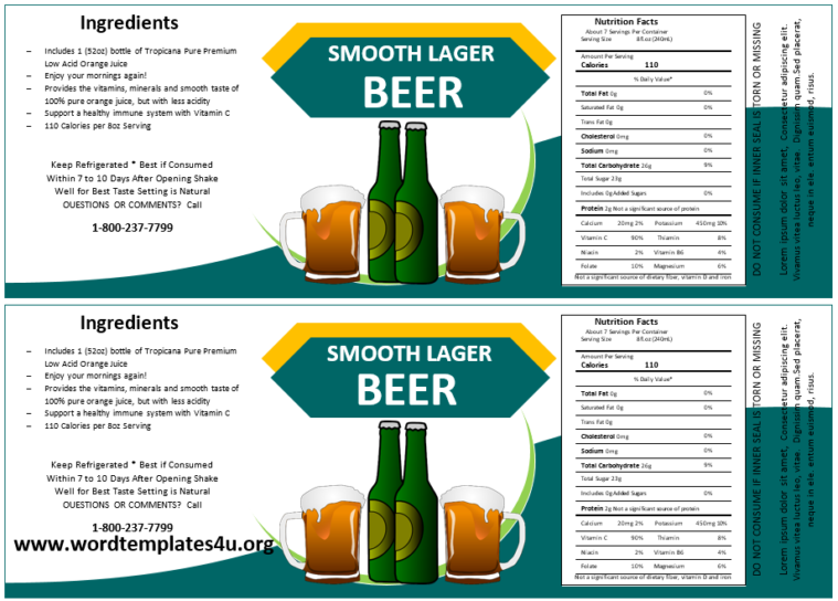 Bottle Label Example Text Bottle Label Templates - Word Templates