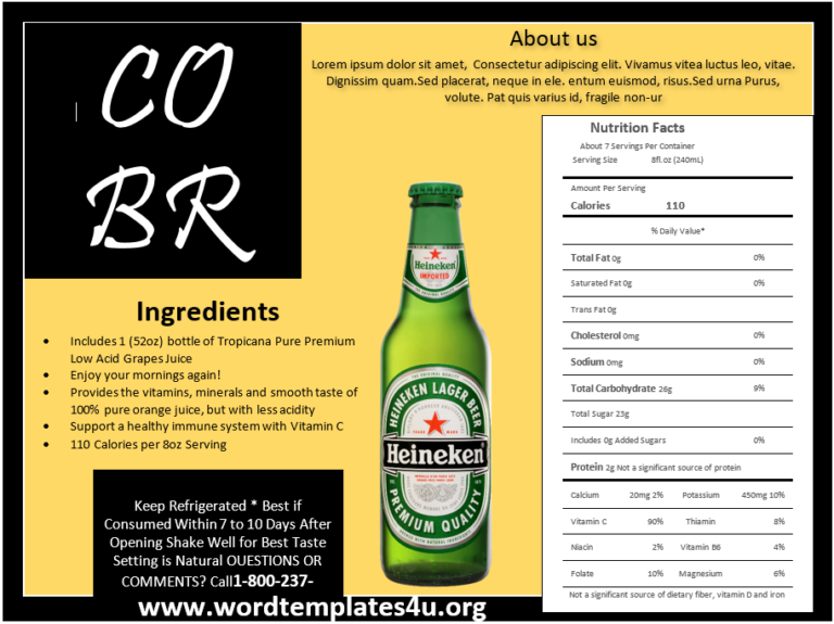 Bottle Label Templates Word Templates
