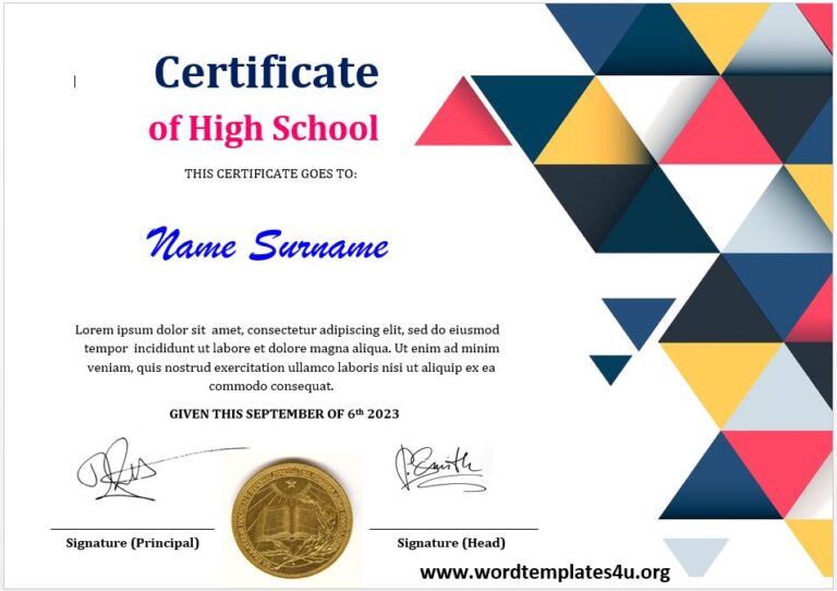 High School Certificate Templates - Word Templates