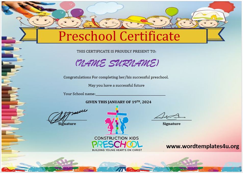 Preschool Certificate Template