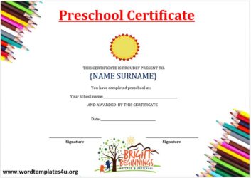 Preschool Certificate Templates - Word Templates