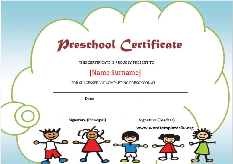 Preschool Certificate Templates - Word Templates