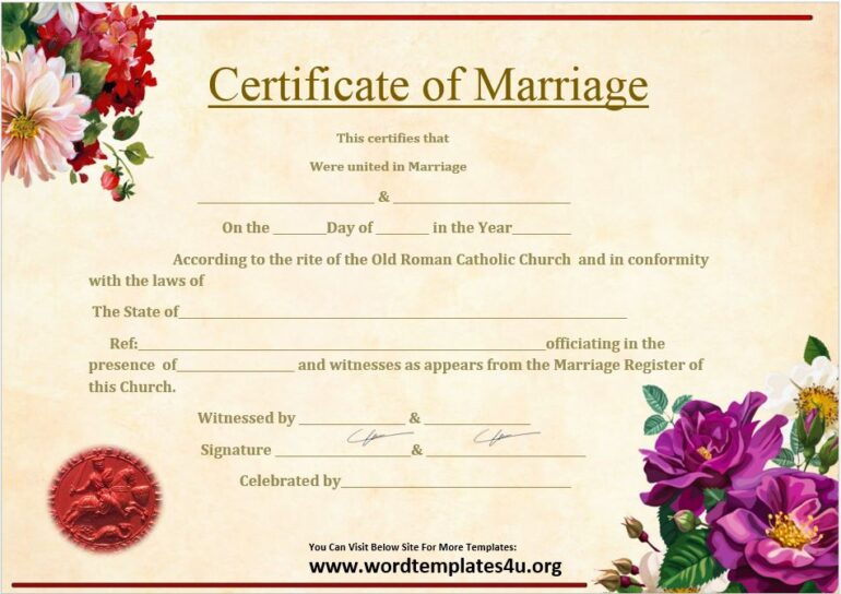 Marriage Certificate Templates - Word Templates