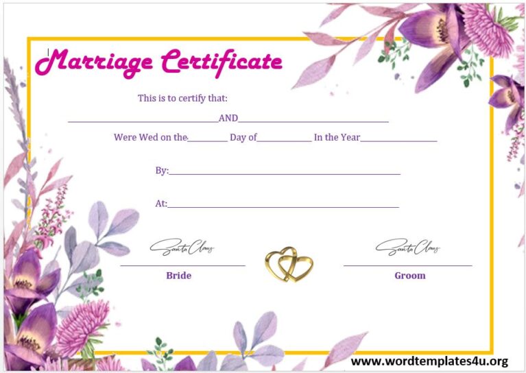 Marriage Certificate Templates - Word Templates