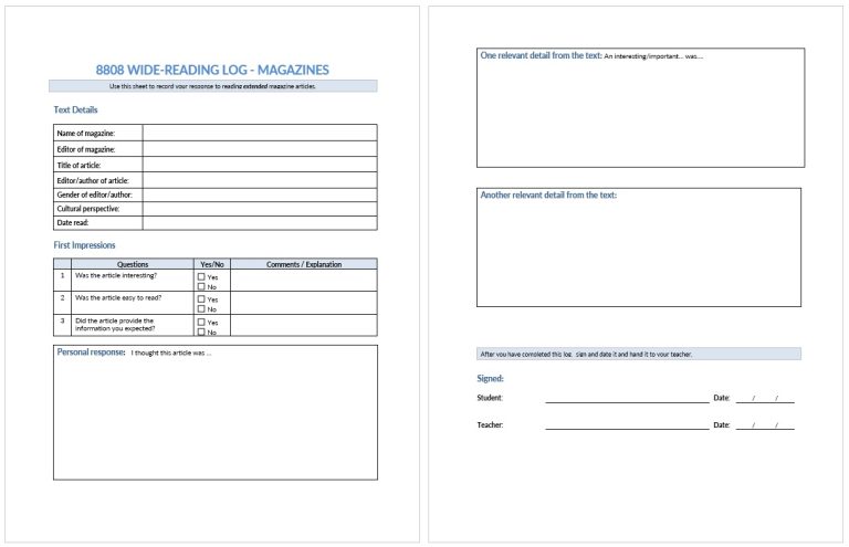 11+ Free Book Reading Log Templates - Word Templates