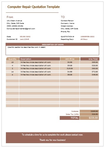Computer Repair Quotation Template