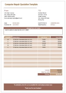 Computer Repair Quotation Template