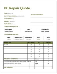 PC Repair Quote Template