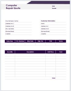Quotation For Computer Repair Computer Repair Quotation Templates - Word Templates