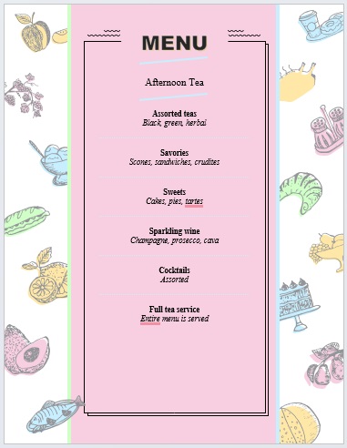 birthday treats menu template