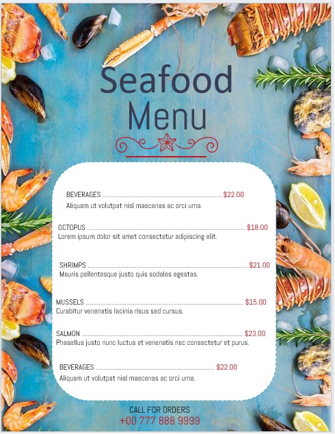 modern Seafood Menu Template