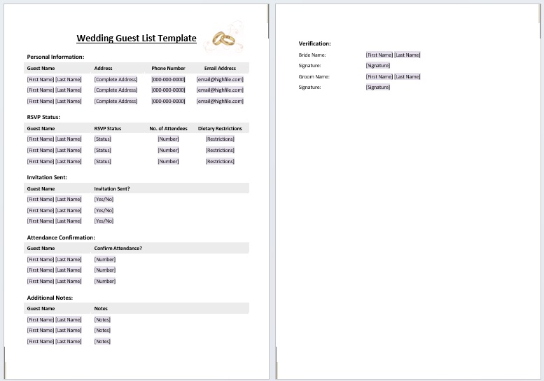 wedding guest list template word