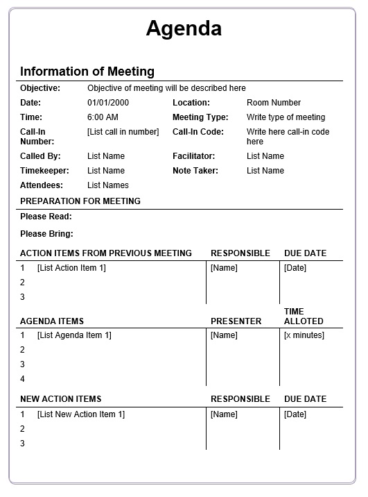 Basic Meeting Agenda Template