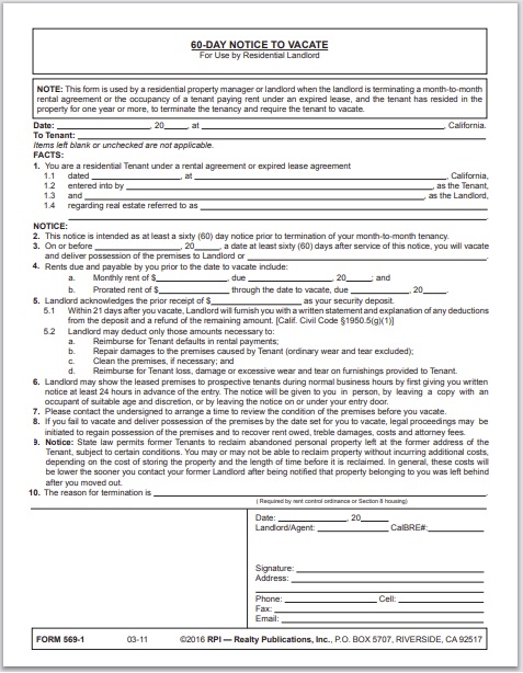 Sample Landlord 60-Day Notice to Vacate
