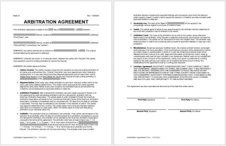 Arbitration Agreement Templates - Word Templates