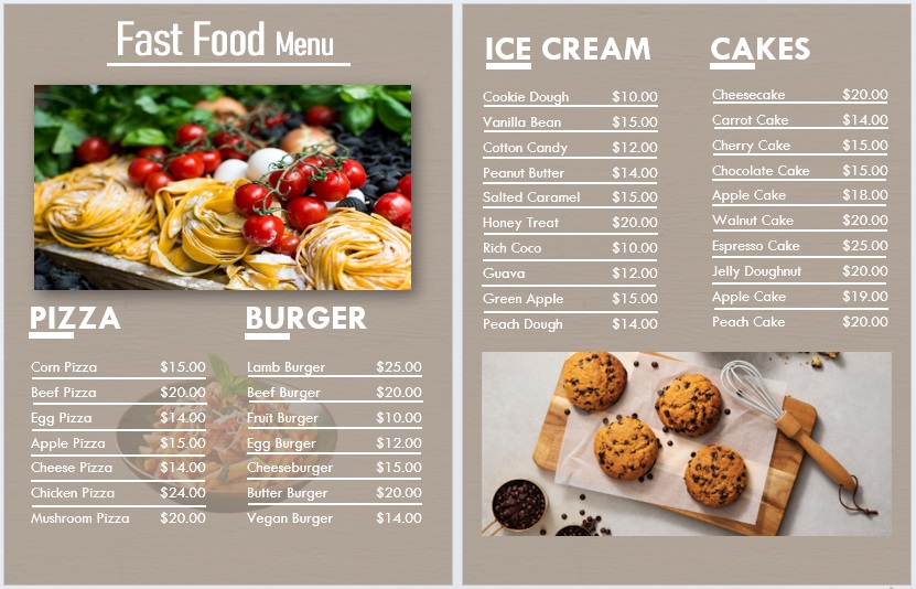 bifold creative fast food menu template