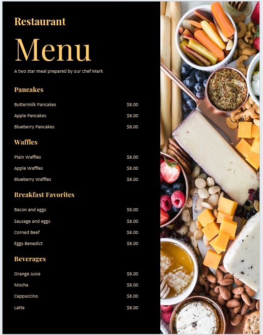 black restaurant menus template