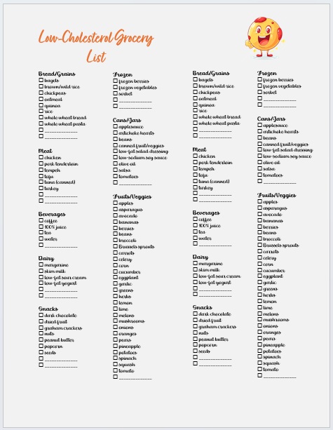 cholesterol grocery list template