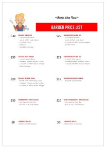 editable barber price list template