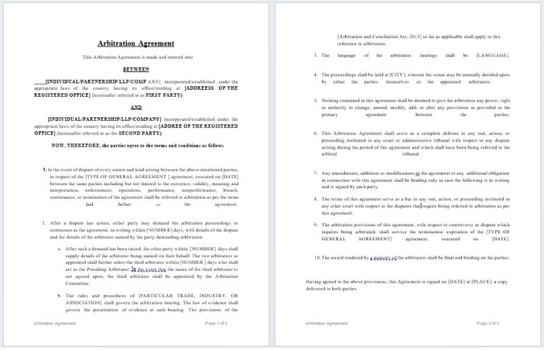 Arbitration Agreement Templates - Word Templates