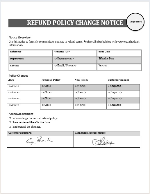 refund policy change notice can help to take money back from different companies