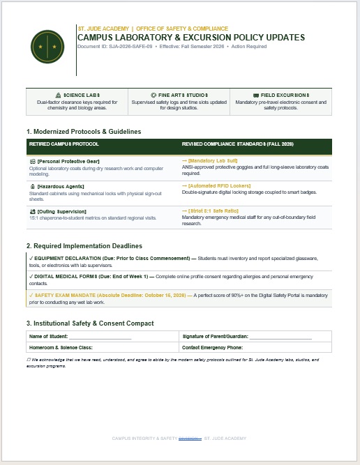 School policy change notice sample for communicating updated school policies to students and parents