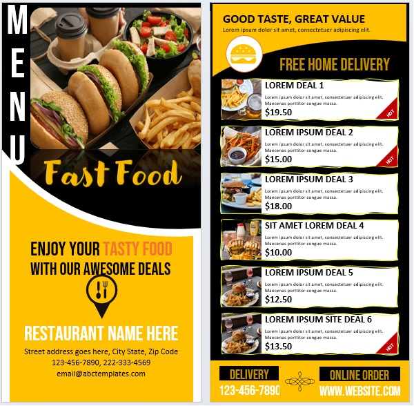 stylish bifold fast food menu template