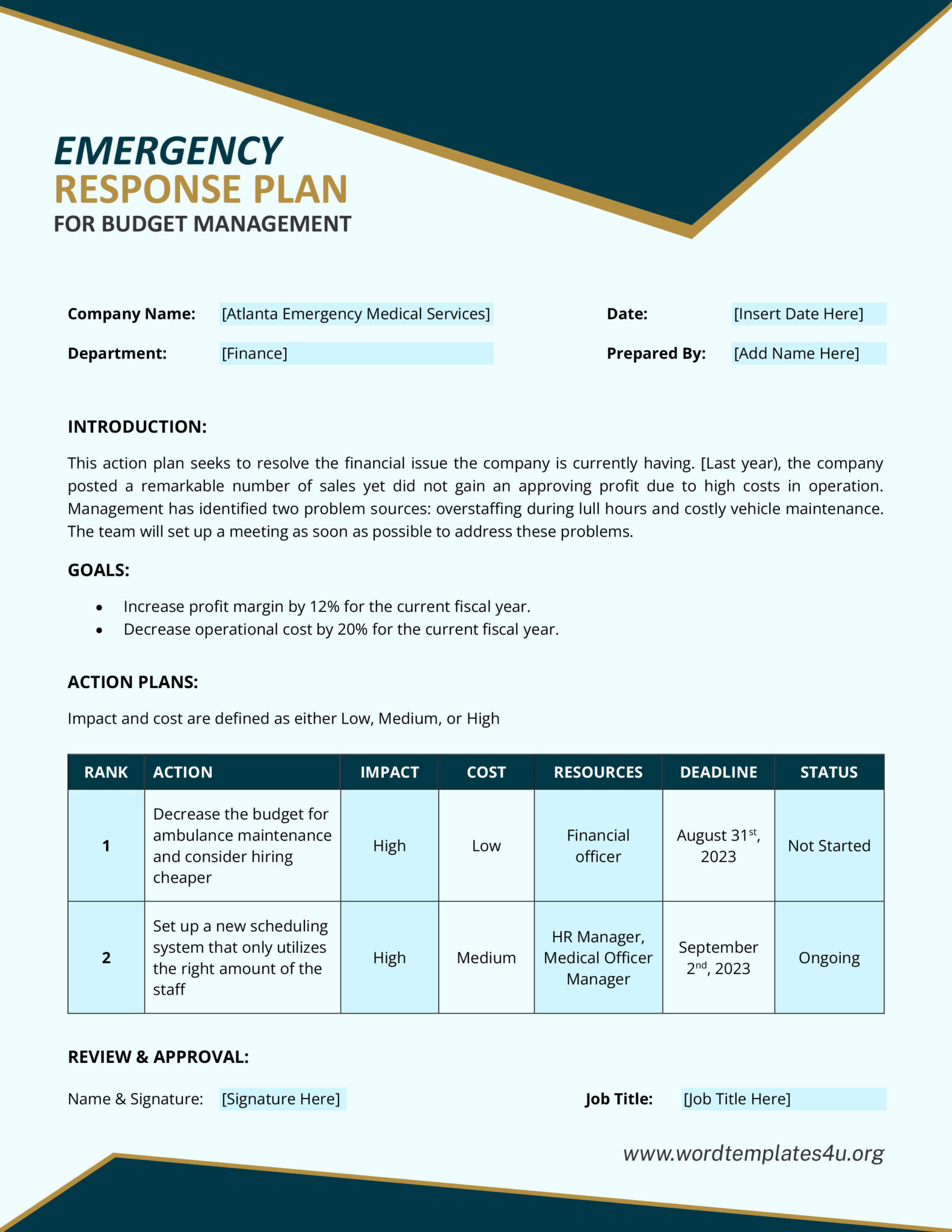 Emergency Response Plan Templates Word Templates