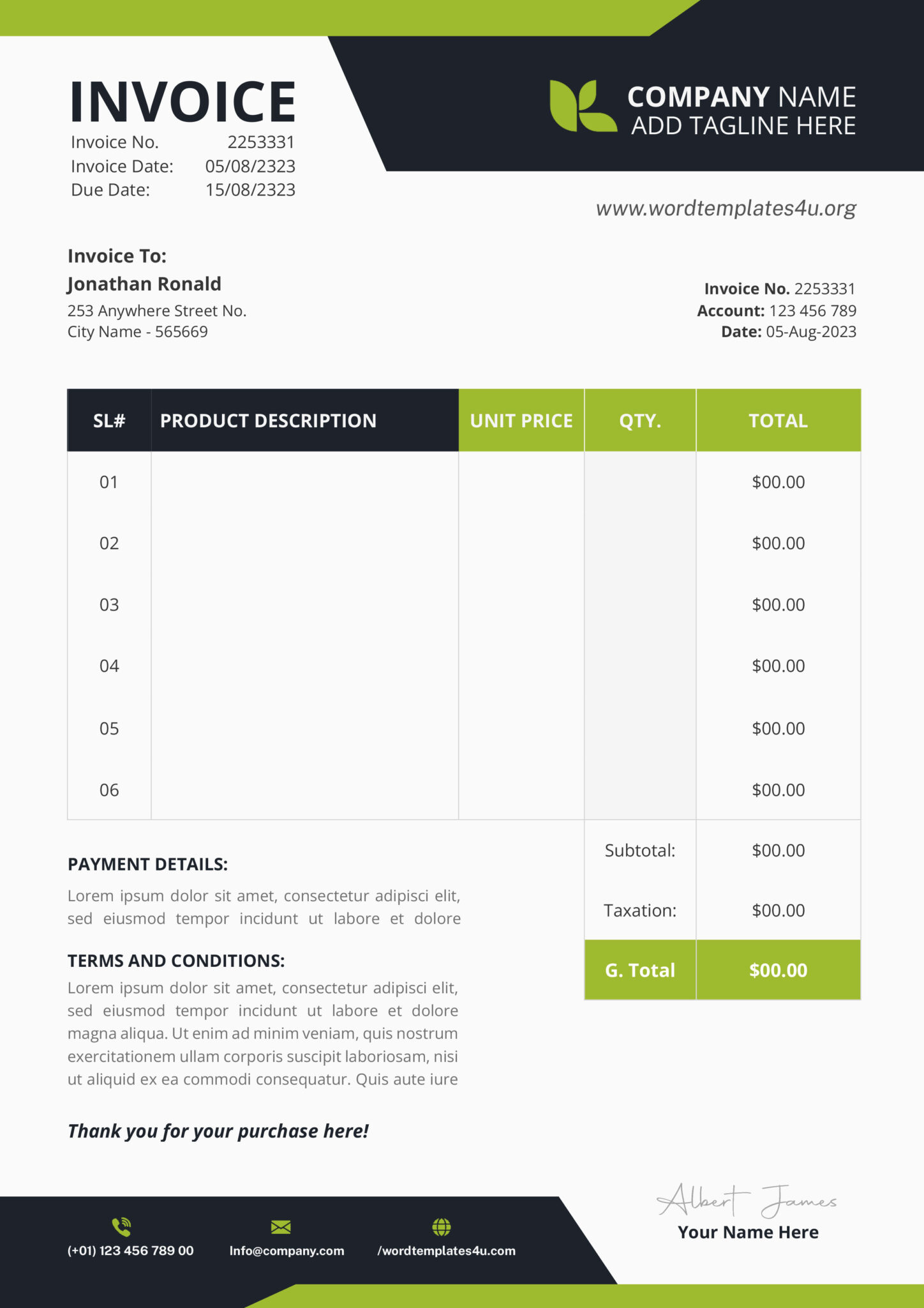 Professional Invoice Templates Word Templates
