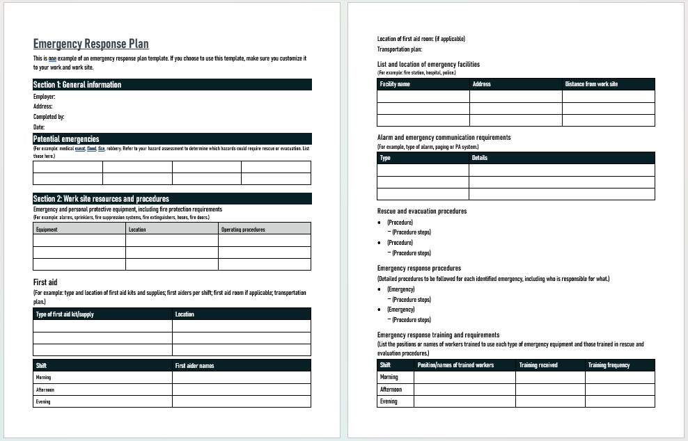 emergency response plan template