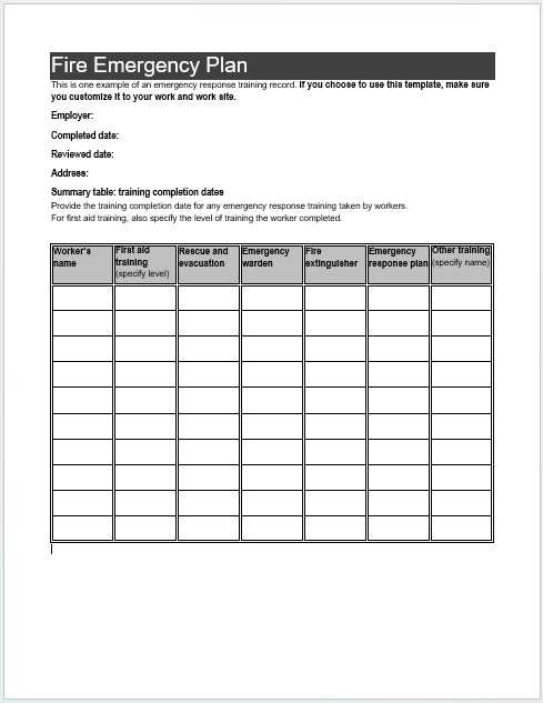 fire emergency plan template