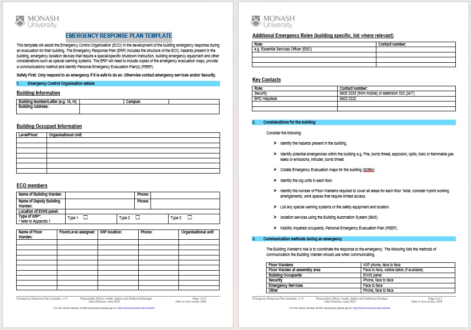 university emergency response plan template