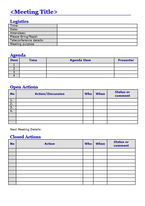 Operational Meeting Agenda Template