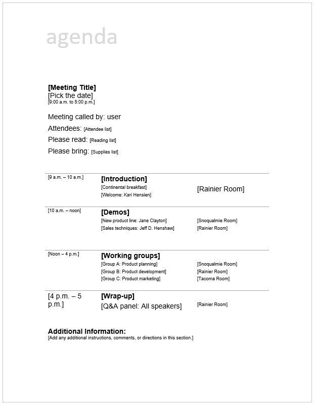 Seminar Meeting Agenda Template