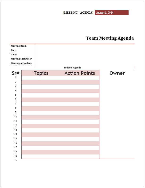Team Meeting Agenda Template 02