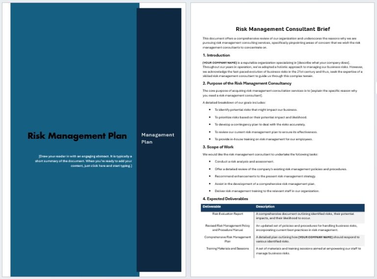 Word Risk Pack Pdf Example Risk Management Plan Templates - Word Templates