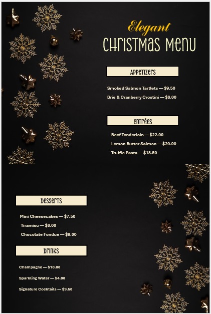 Elegant Christmas Party Menu Template